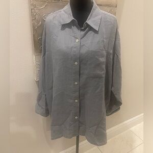 Sigrid Olsen 100% linen shirt women gray plus size 1X